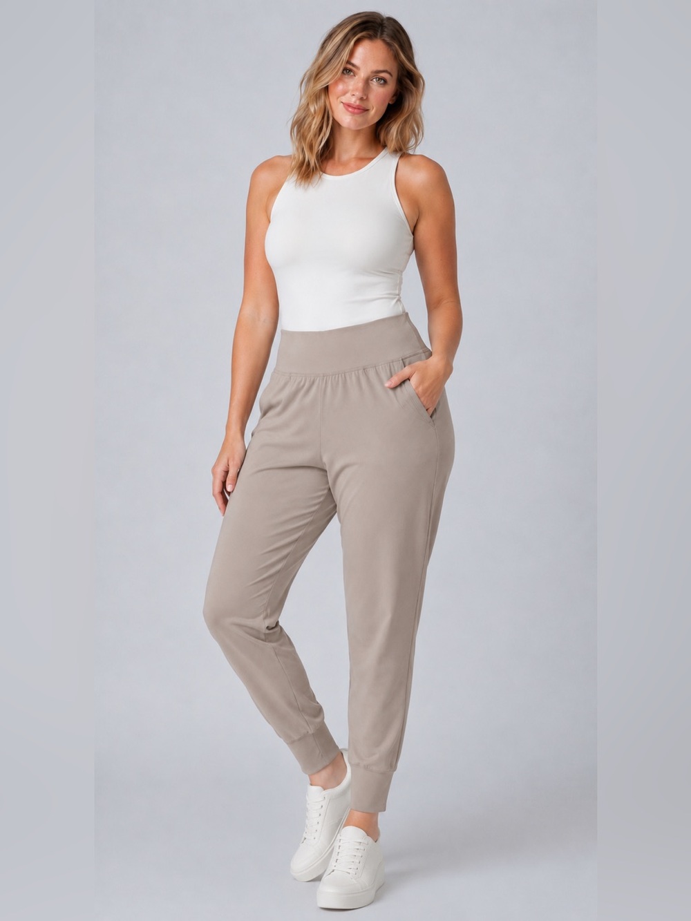 Old Navy PowerSoft Jogger Pants Taupe Beige Pockets Activewear Size XL Tall NWT